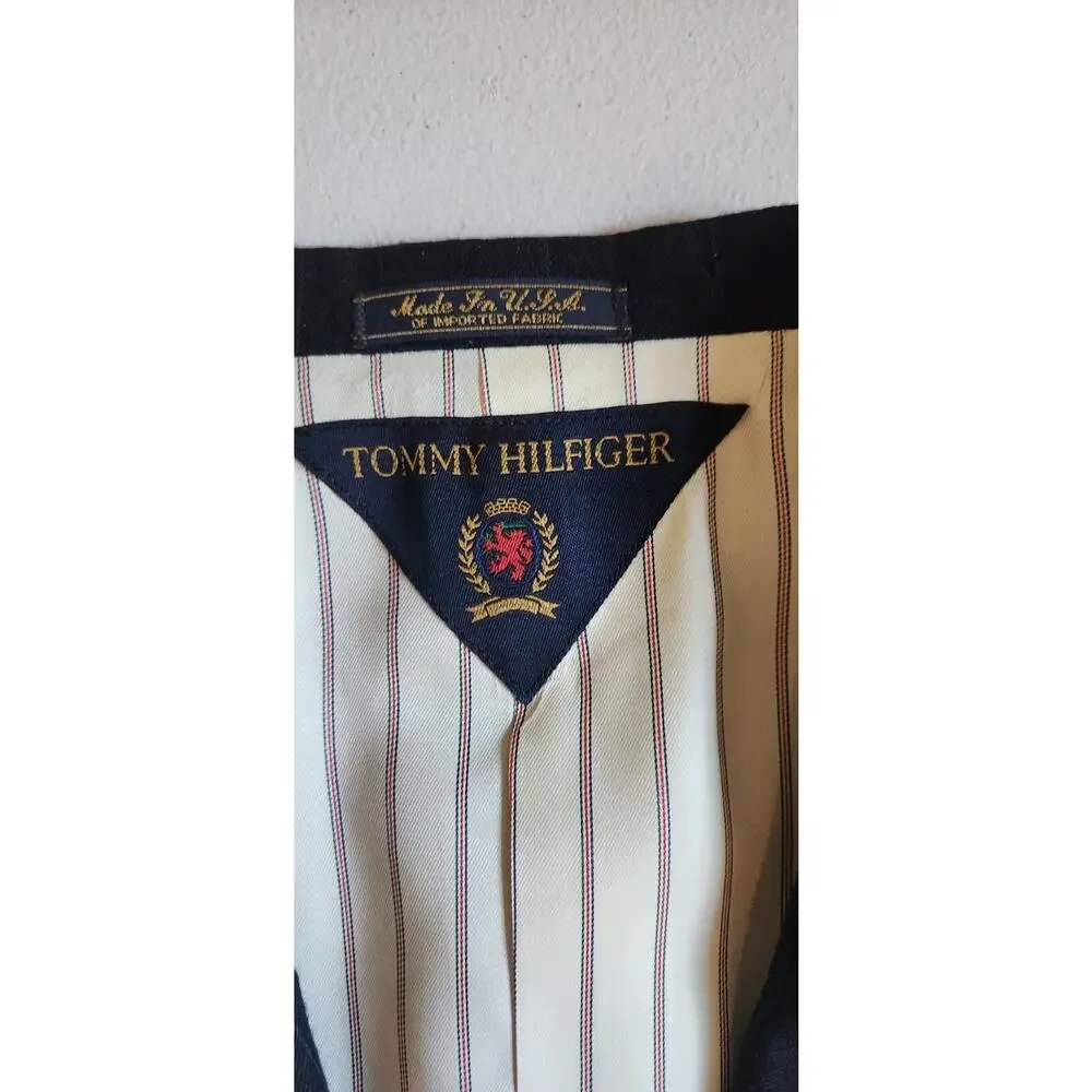 Vintage Tommy Hilfiger Men's Wool Sport Coat Navy Stripe Suit Jacket Made in USA